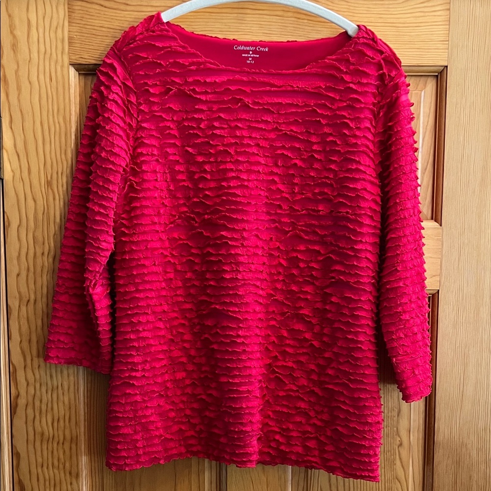 Coldwater Creek Red Crimson Textured Blouse Women’s Medium Romantic